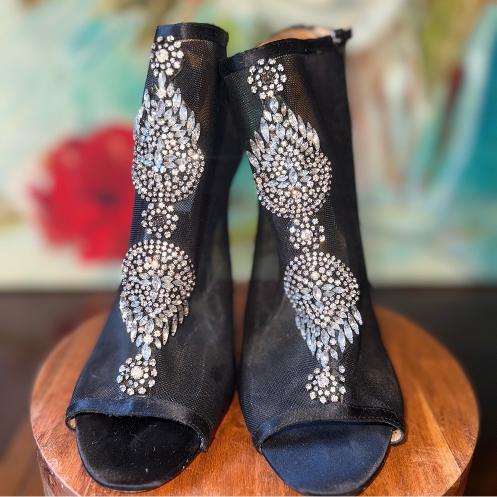 Badgley Mischka Heels Size 10 Black Rana Mesh Open Toe Heel Embellished Evening